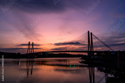 Landscape view of Sunrise twince bridge in Jindo, South korea photo