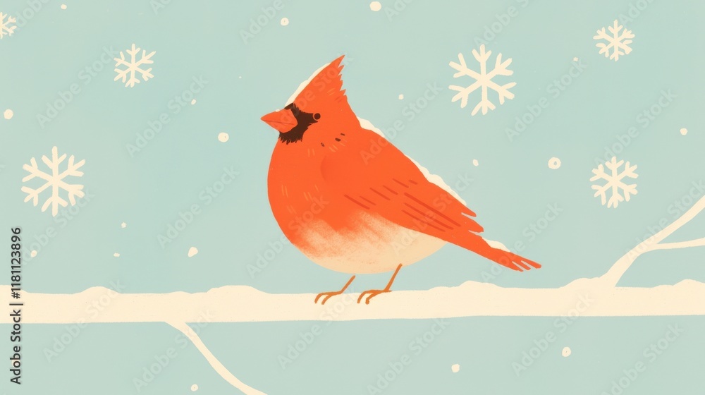 Bird watercolor concept. Vibrant Red Cardinal Bird Perching on Snowy Winter Branch Bird watercolor concept. Vibrant Red Cardinal Bird Perching on Snowy Winter Branch