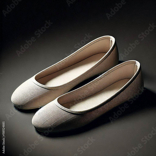 Classic ballet flats with soft fabric on black background.