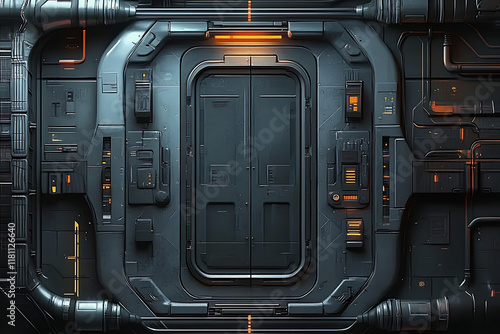 Fototapeta Naklejka Na Ścianę i Meble -  Sci fi future technology space galaxy ship decoration door panel 