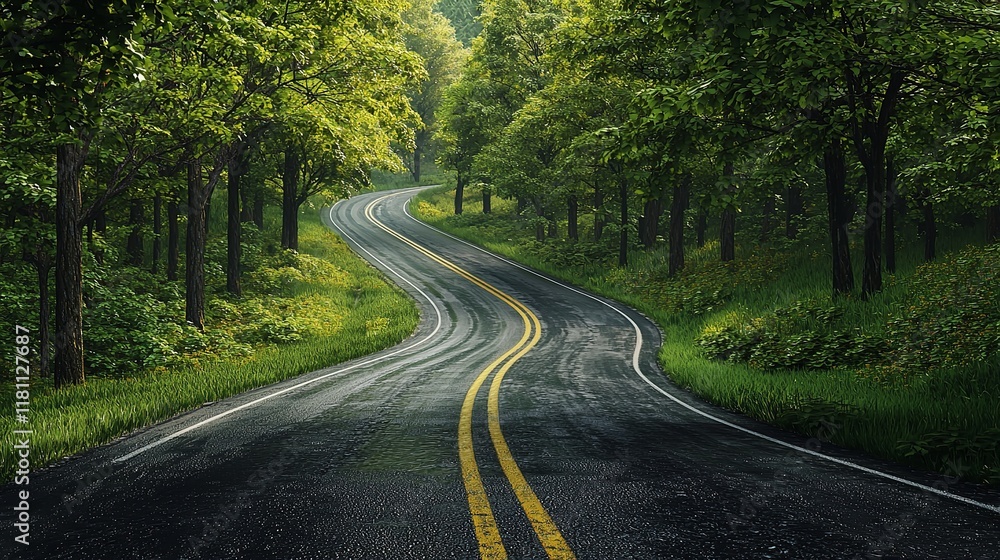 Fototapeta premium Road in the Green Mountains Forest in 16K Resolution