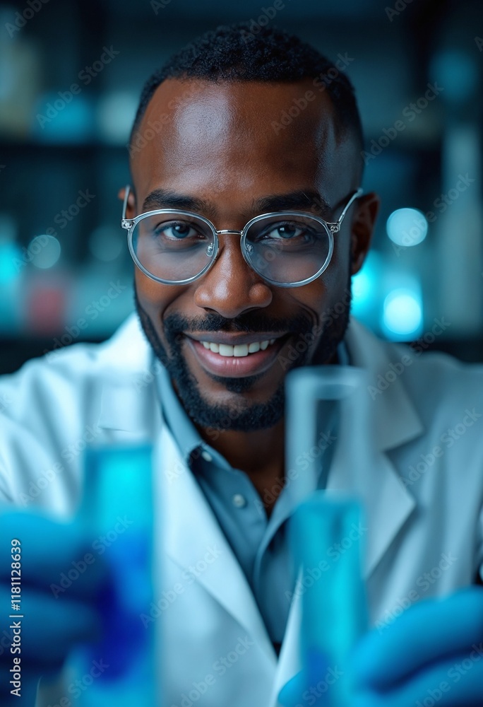 Fototapeta premium A male African scientist in a modern laboratory setting