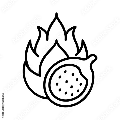 dragon icon, fruits line art, fruits icon - simple black line art icon of dragon perfect for logos, and fruits-themed designs.