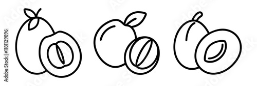 sapodilla icon, fruits line art, fruits icon - simple black line art icon of sapodilla perfect for logos, and fruits-themed designs.