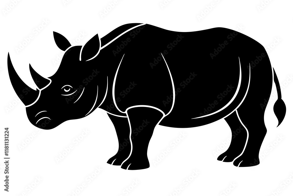 Fototapeta premium rhinoceros black silhouette vector, Simple silhouette Design vector icon with white background