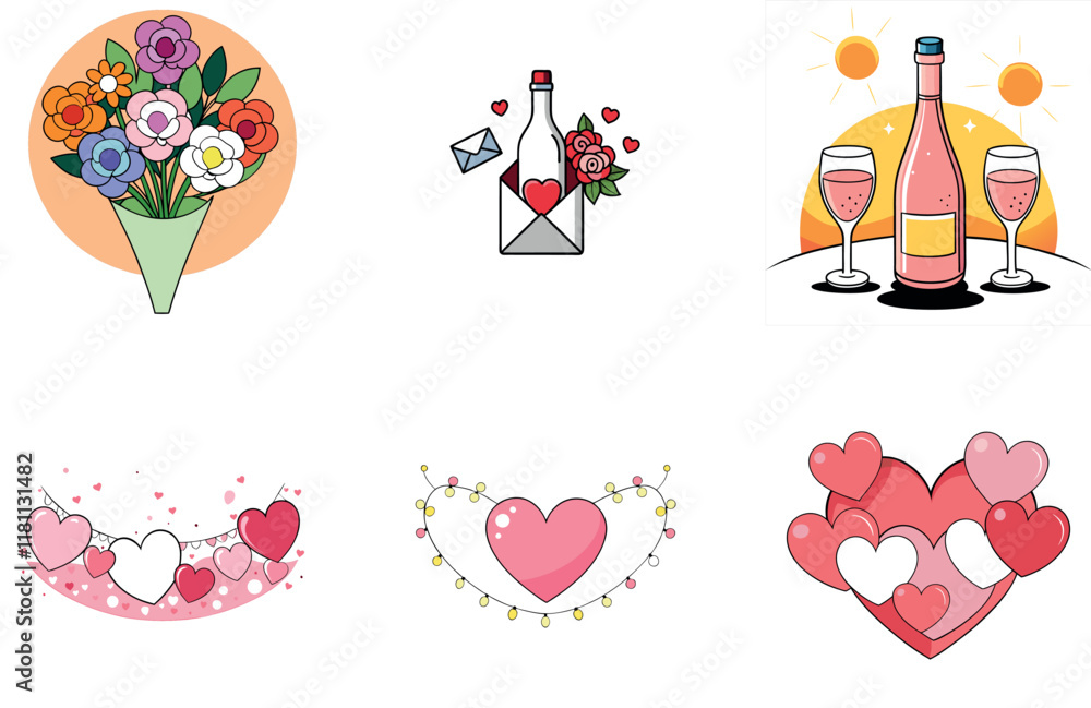 Fototapeta premium Sweet Valentine Bundle - A Romantic Heart Collection Icons 