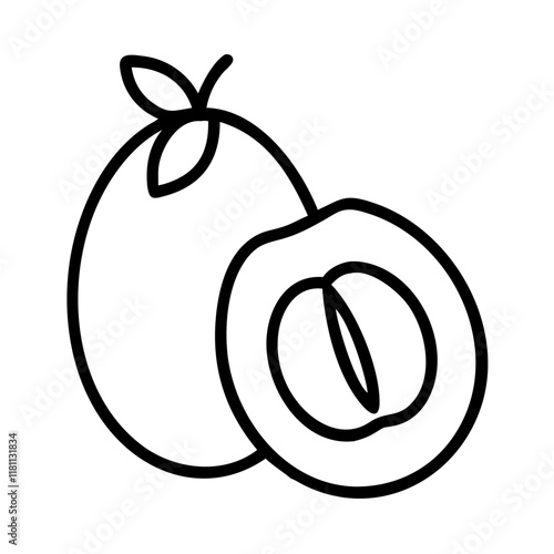 sapodilla icon, fruits line art, fruits icon - simple black line art icon of sapodilla perfect for logos, and fruits-themed designs.