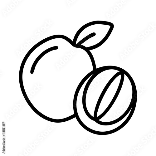 sapodilla icon, fruits line art, fruits icon - simple black line art icon of sapodilla perfect for logos, and fruits-themed designs.