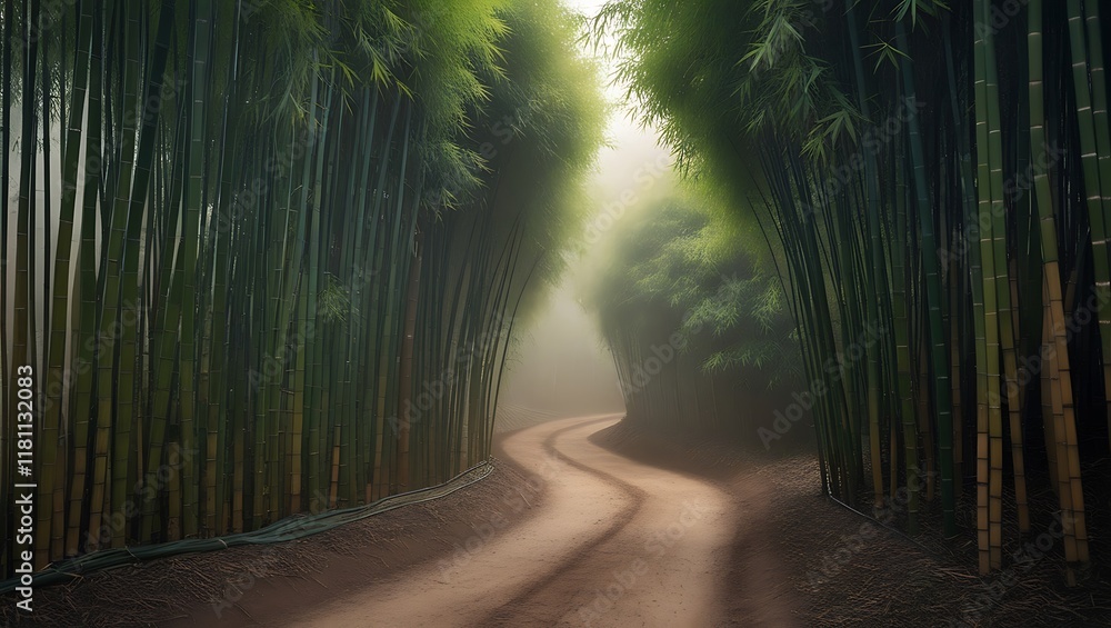 Naklejka premium Empty path through bamboo grove tunnel