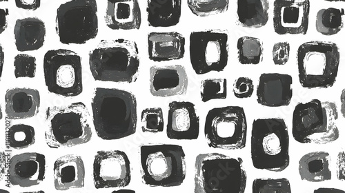 Obraz na płótnie Monochrome abstract square pattern design, textile print, white background, artistic brush strokes, graphic design. w salonie