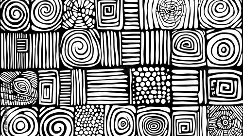 Wallpaper Mural Monochrome abstract art print; swirling patterns, geometric shapes, seamless design; textured background for website design or textile. Torontodigital.ca