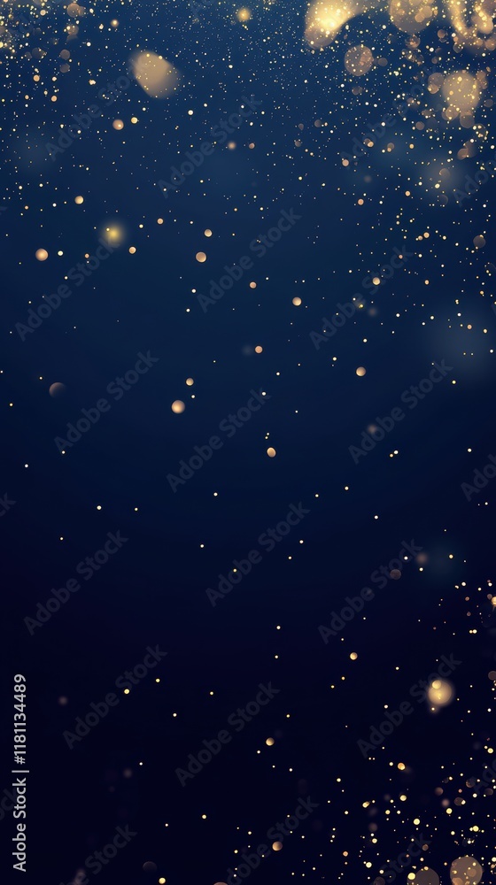 Navy blue background with golden bokeh sparks and sparkle effect Navy blue background with golden bokeh sparks and sparkle effect