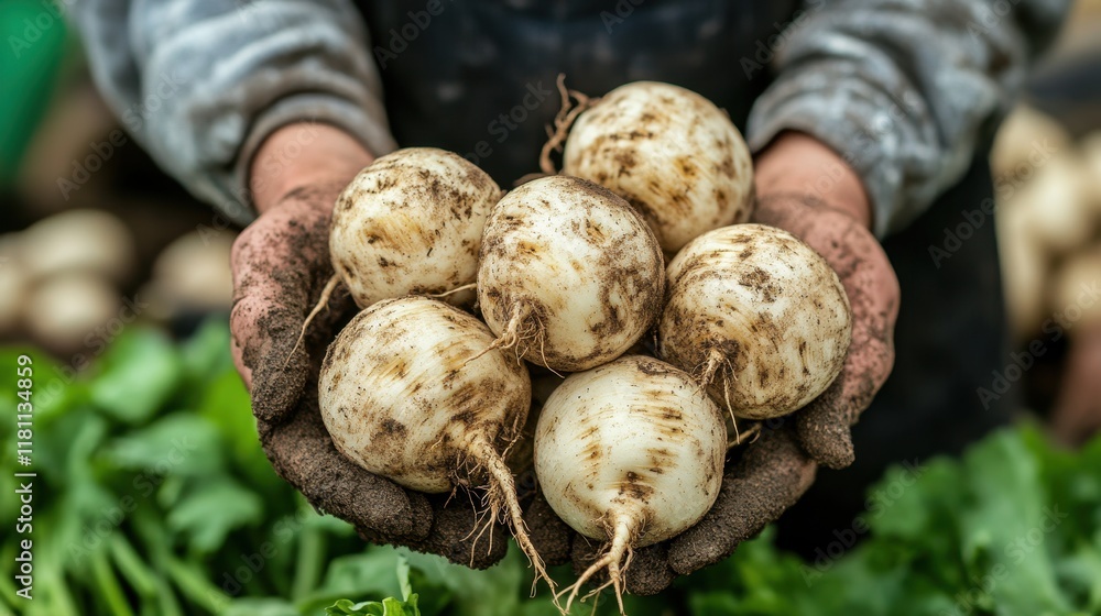 Detailed Close-Up of Farmers Holding Fresh Tubers in Their Hands