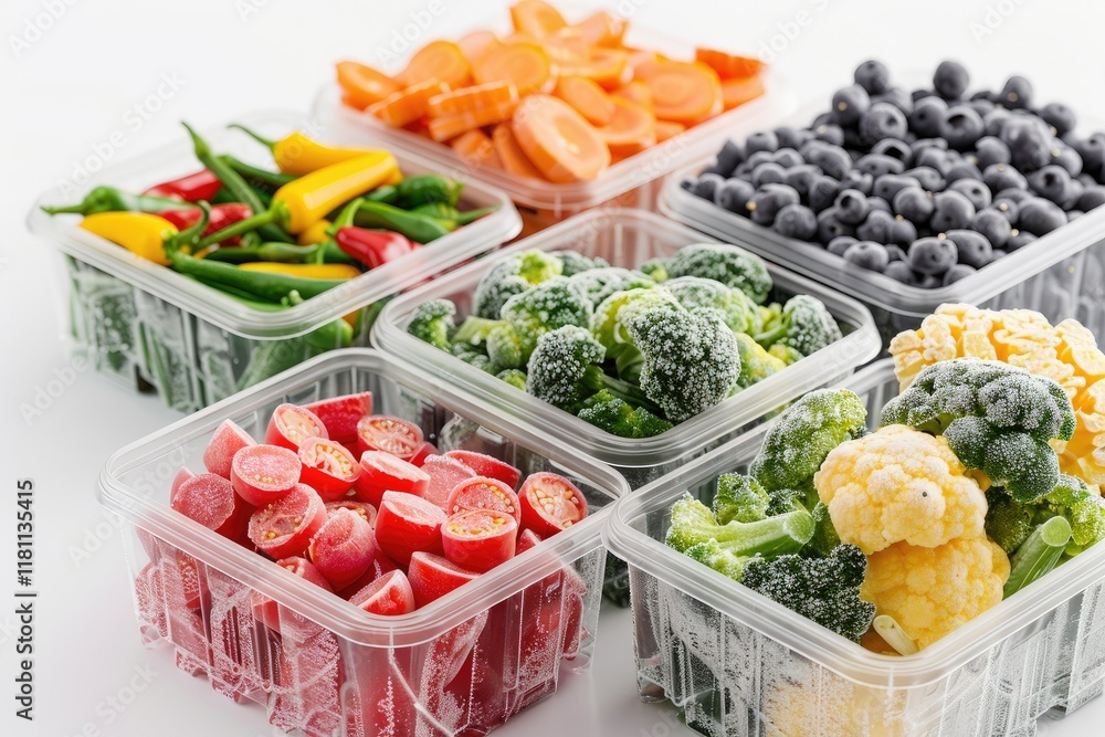 Detailed Color Picture of Frozen Vegetables in Plastic Containers Detailed Color Picture of Frozen Vegetables in Plastic Containers