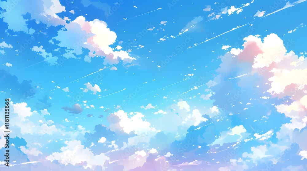 Obraz premium Cute anime clouds in the sky, designed for a cheerful game background