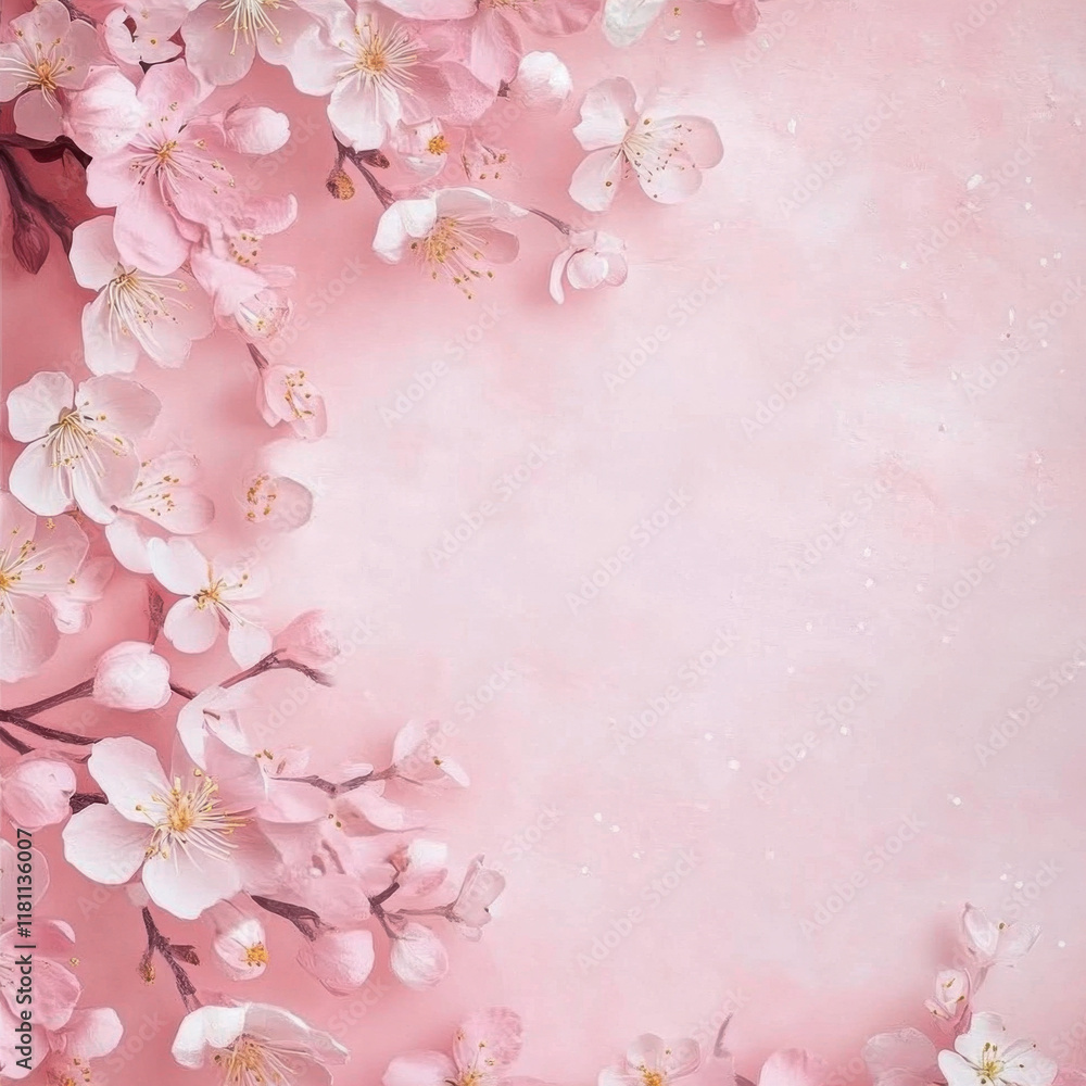 Delicate pink cherry blossoms frame soft pink background, creating serene and beautiful atmosphere perfect for spring themes Delicate pink cherry blossoms frame soft pink background, creating serene and beautiful atmosphere perfect for spring themes