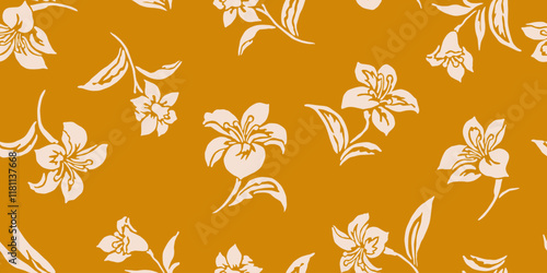 Hand drawn minimal flowers, seamless patterns with floral for fabric, textiles, clothing, wrapping paper, cover, banner, interior decor, abstract backgrounds. Vector illustration.