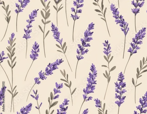 Elegant Lavender Watercolor Seamless Pattern: Botanical Floral Design for Textile, Wallpaper, and Fabric