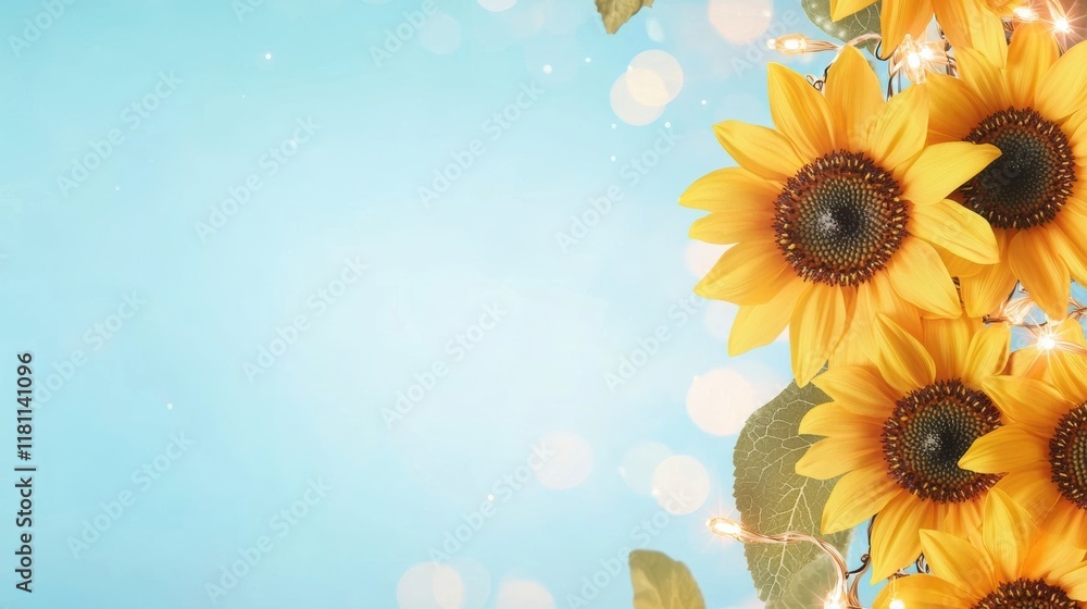 Obraz premium Sunflower garland with lights winter theme bokeh background