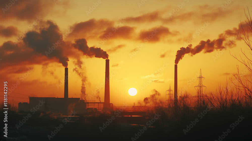 Industrial smokestacks releasing smoke highlight pollution's role in environmental degradation, pushing for sustainability. Industrial smokestacks releasing smoke highlight pollution's role in environmental degradation, pushing for sustainability.