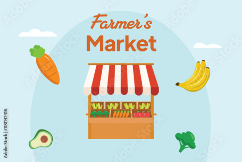 Farmers market concept. Colored flat vector illustration isolated.