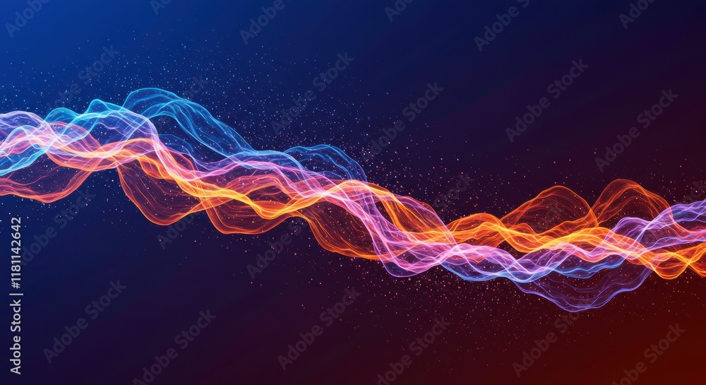 Abstract Energy Flow: A mesmerizing wave of vibrant, glowing particles flows across the frame, showcasing a dynamic interplay of warm and cool colors. The image evokes a sense of energy, movement. Abstract Energy Flow: A mesmerizing wave of vibrant, glowing particles flows across the frame, showcasing a dynamic interplay of warm and cool colors. The image evokes a sense of energy, movement.