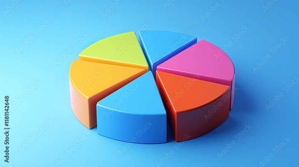 Fototapeta premium 3D pie chart depicts data on miniature creative merchant files, providing insightful visualizations for data analysis and presentation. 