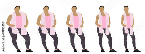 Conceptual fat overweight obese female vs slim fit healthy body after weight loss or diet on white background banner. A  fitness, nutrition or obesity, health shape illustration vector as silhouettes
