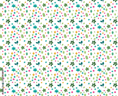 Seamless Floral Pattern with Colorful Leaves and Flowers
