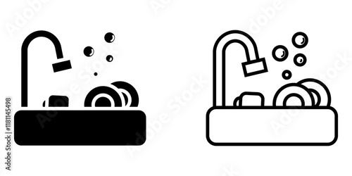 Washing plate  set icon on white background