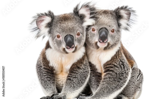 Ultra Hd Visual of Portrait of Koala Bears, in Front of White Background photo