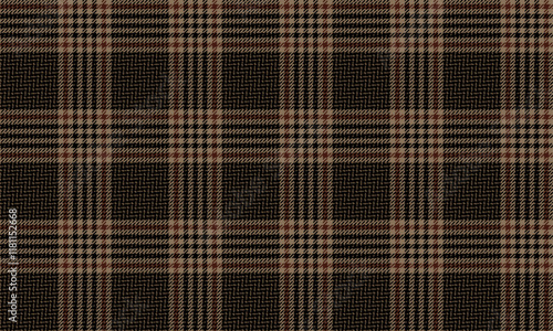 Plaid fabric pattern, brown, black, distinctive plaid cross lines, seamless for textiles, and for designing clothes, skirts or decorative fabrics. Vector illustration.