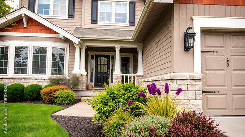 Residential Home Exterior with Landscaping and Attached Garage