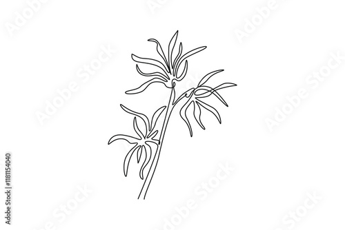 Continuous one line drawing beauty fresh witch hazels for home wall decor art poster print. Decorative snapping hazel plant concept for floral card. Single line draw design vector graphic illustration