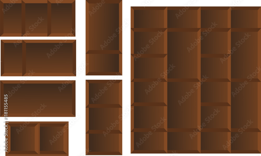 3d brown Floating shelves on a white wall background 3d brown Floating shelves on a white wall background