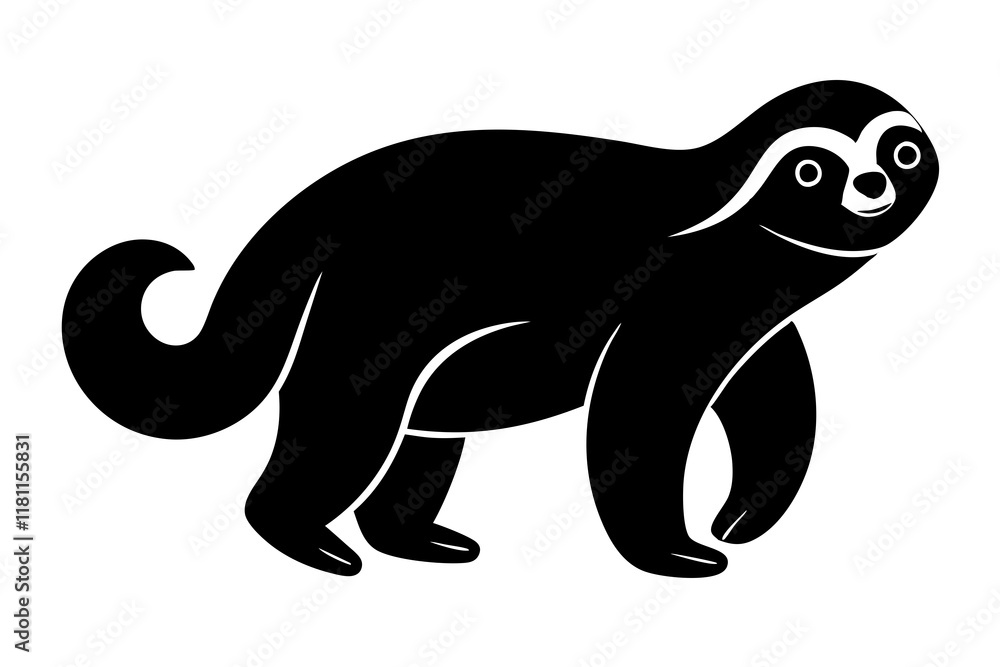 Obraz premium sloth black silhouette vector, Simple silhouette Design vector icon with white background. Wild animal.