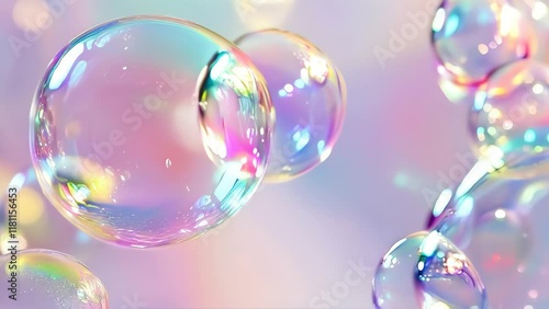 Soft pastel background with floating soap bubbles. Dreamy and whimsical atmosphere, perfect for advertising, beauty, and relaxation themes. 4K stock video.