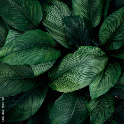 leaves of Spathiphyllum cannifolium, abstract dark green texture