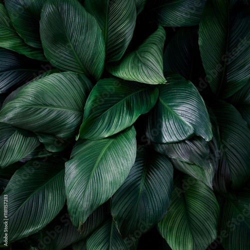 leaves of Spathiphyllum cannifolium, abstract dark green texture