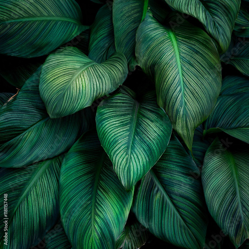leaves of Spathiphyllum cannifolium, abstract dark green texture