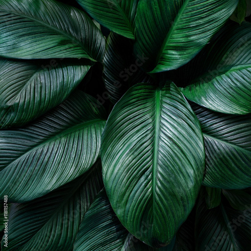 leaves of Spathiphyllum cannifolium, abstract dark green texture