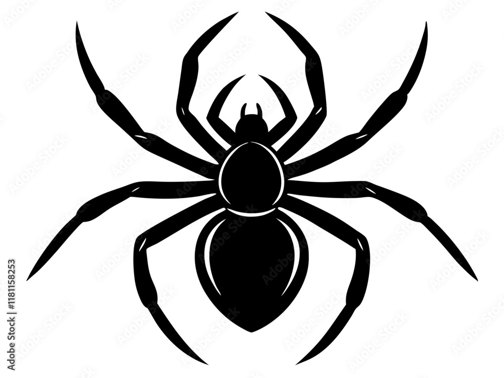 spider black silhouette vector, Simple silhouette Design vector icon with white background. spider black silhouette vector, Simple silhouette Design vector icon with white background.