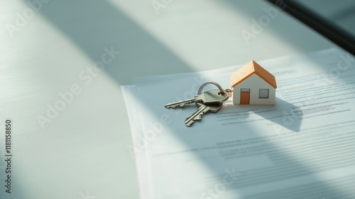 House keys and miniature house model on contract.