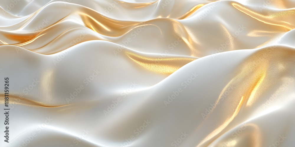 Obraz premium Golden Waves of Luxury: Abstract, textural, and alluring, this image features a mesmerizing cascade of soft white and radiant golden fabric, evoking a sense of opulence and sophisticated beauty.