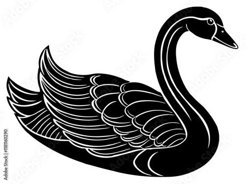 swan black silhouette vector, Simple silhouette Design vector icon with white background.