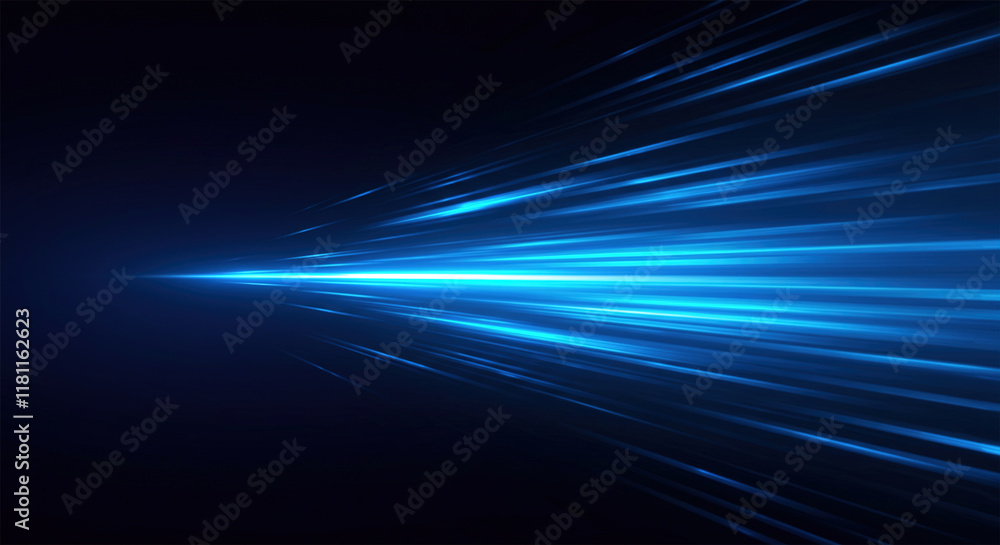 Obraz premium Vector Abstract, science, futuristic, energy technology concept. Digital image of light rays, stripes lines with blue light, speed and motion blur over dark blue background