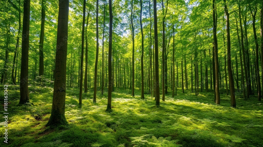 Sun-Dappled Forest: A Tranquil Green Haven Sun-Dappled Forest: A Tranquil Green Haven