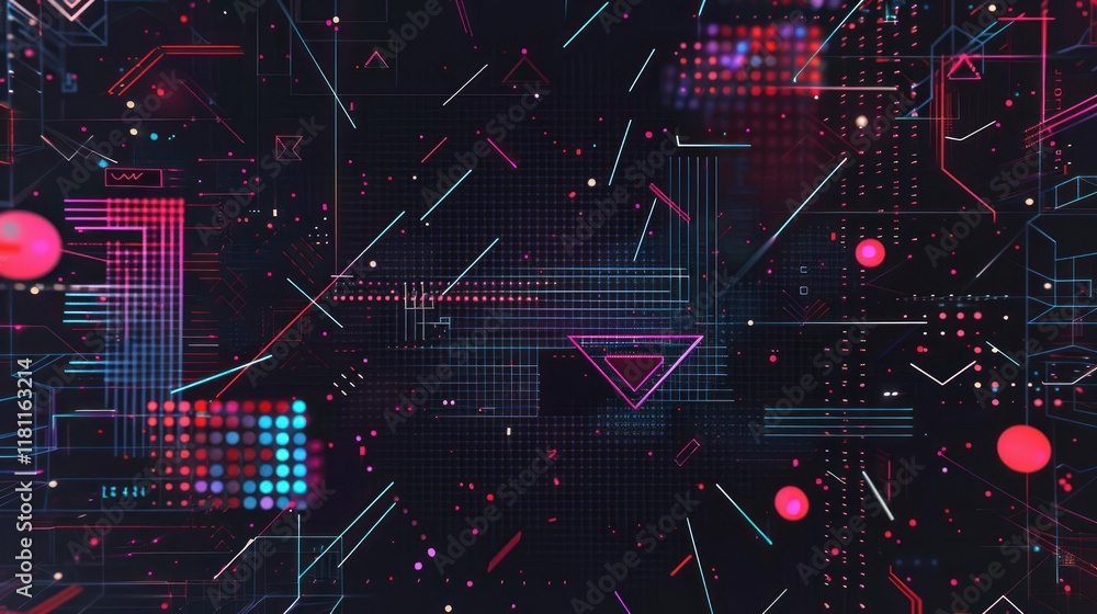 Abstract Digital Art: Neon Lines and Geometric Shapes Abstract Digital Art: Neon Lines and Geometric Shapes