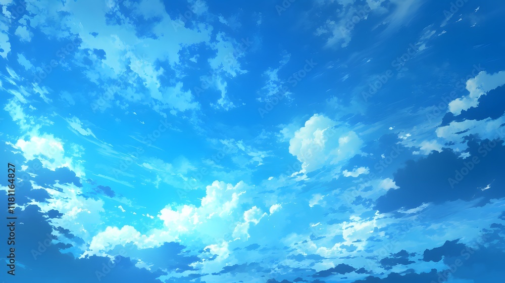 Dramatic blue sky with clouds in anime style, perfect for backgrounds