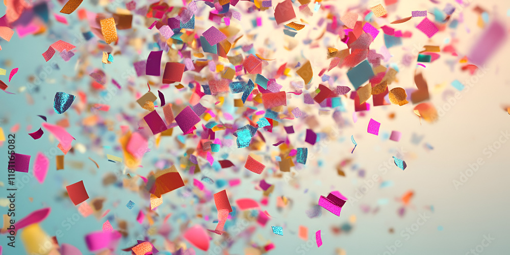 Obraz premium Confetti Celebration: A vibrant burst of colorful confetti fills the air, capturing the joyous energy and excitement of a celebration. 